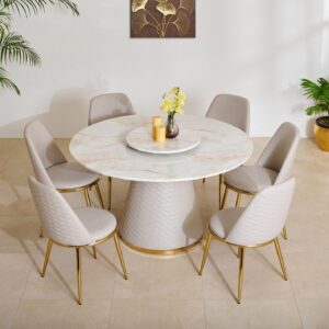 Aurora Luxe Round Marble Dining Set – 6-Seater