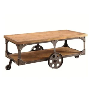 Industrial Vintage Wheel Coffee Table with Shelf