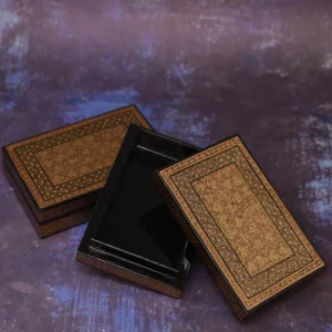 Kashmiri Handcrafted Utility Boxes – Set of 2 (Black & Gold)