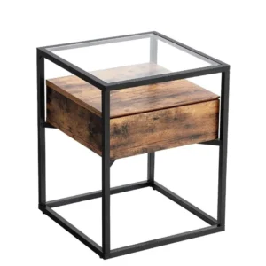 Industrial Iron-Framed Side Table with Glass Top