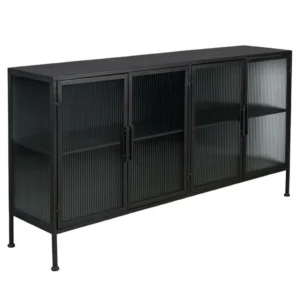 Black Metal Sideboard with Fluted Glass Doors