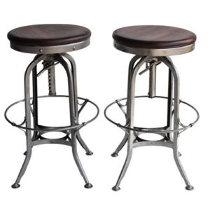 Vintage Industrial Adjustable Bar Stool Set