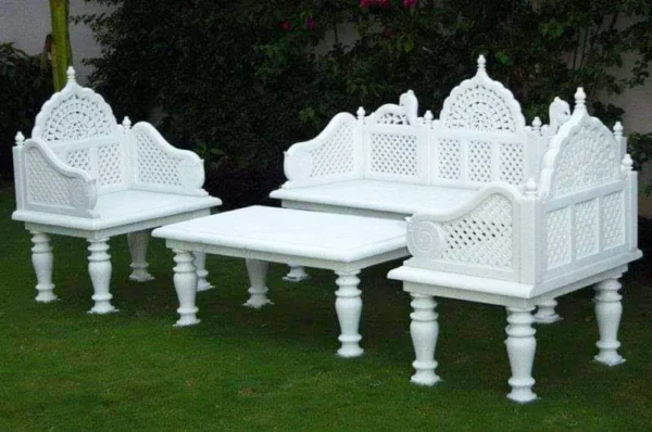 Royal White Marble Garden Seating Set