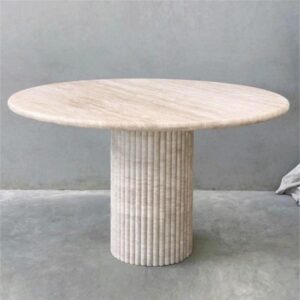 Minimalist Travertine Round Pedestal Table