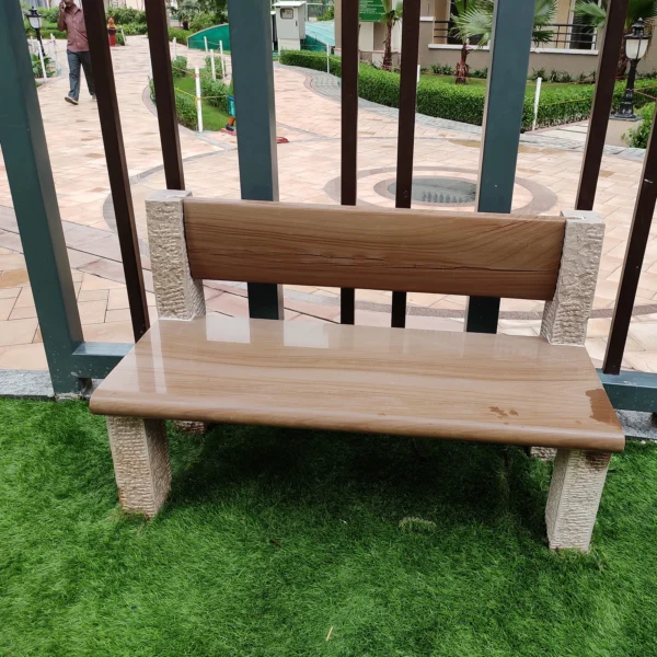 Buff Sandstone Garden Bench with Backrest - Image 2