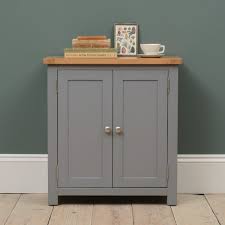 Classic Two-Door Wooden Side Cabinet – Grey & Oak Finish