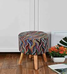 Boho Chic Multicolor Fabric Ottoman Stool