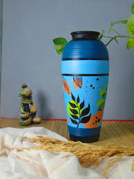 Hand-Painted Blue Botanical Floor Vase