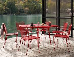 Modern Red Powder-Coated Metal Patio Dining Set (7-Piece)