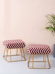 Chevron Luxe Ottoman Set with Gold Base (Set of 2)