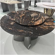 Galaxy Swirl Round Stone Dining Table with Lazy Susan