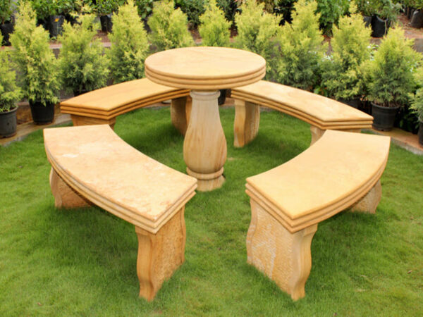 Jaisalmer Yellow Limestone Garden Table Set