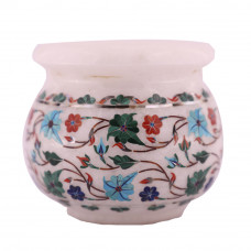 Handcrafted White Marble Inlay Flower Pot